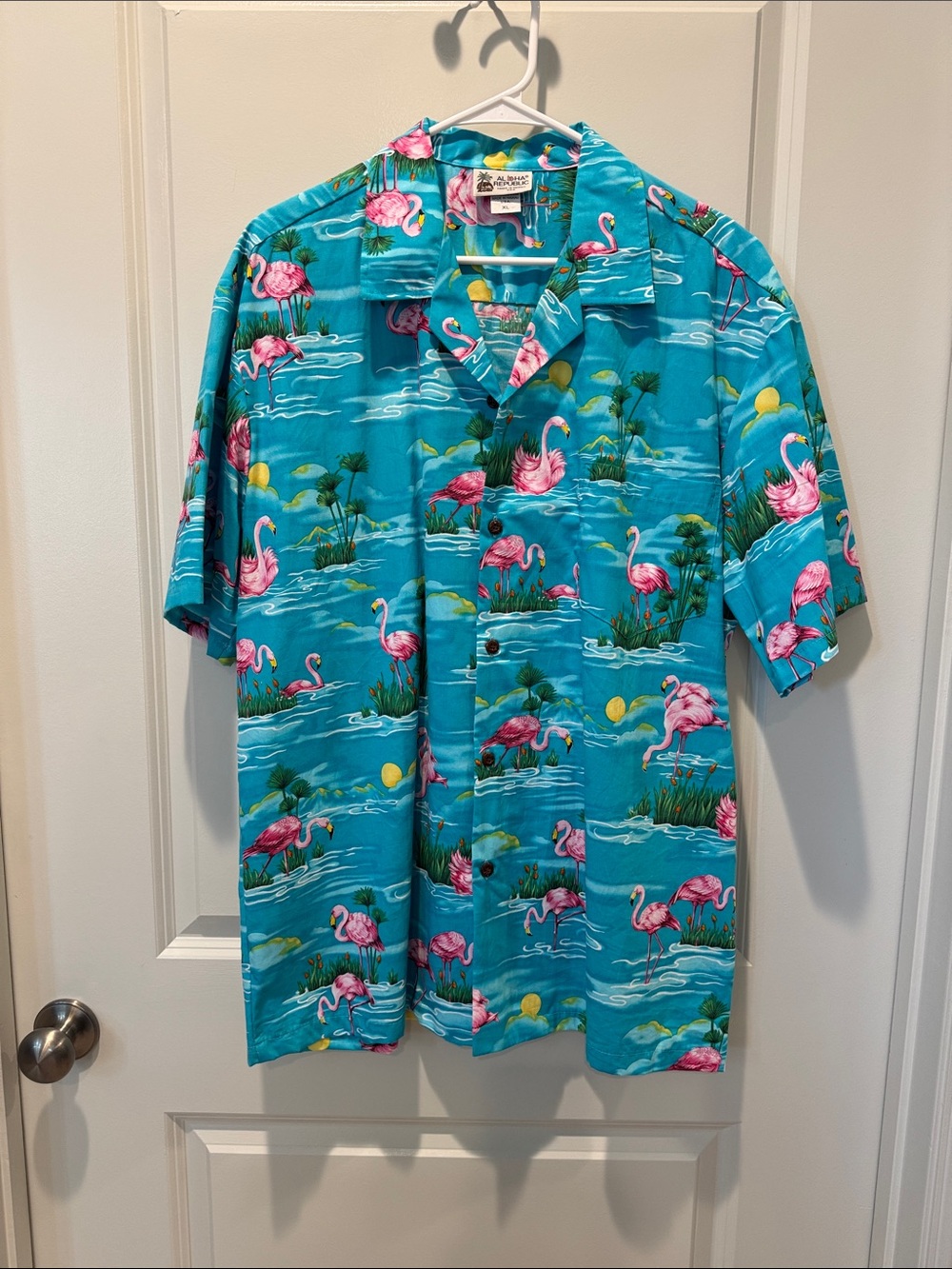 Men's Short-Sleeve Flamingo Camp Shirt - Teal